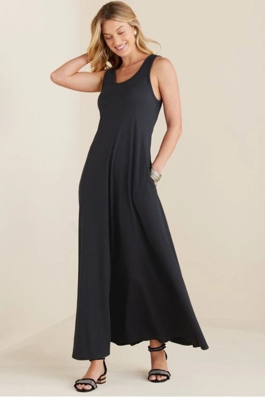 NWT Soft Surroundings Santiago Maxi Dress Black 3X Sleeveless Cotton Pockets